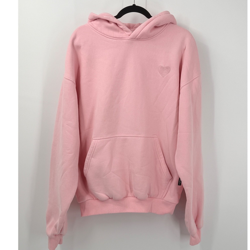 Comfrt Ways to Show Love Hoodie Unisex Medium Pink Heart Graphic Fleece Pullover